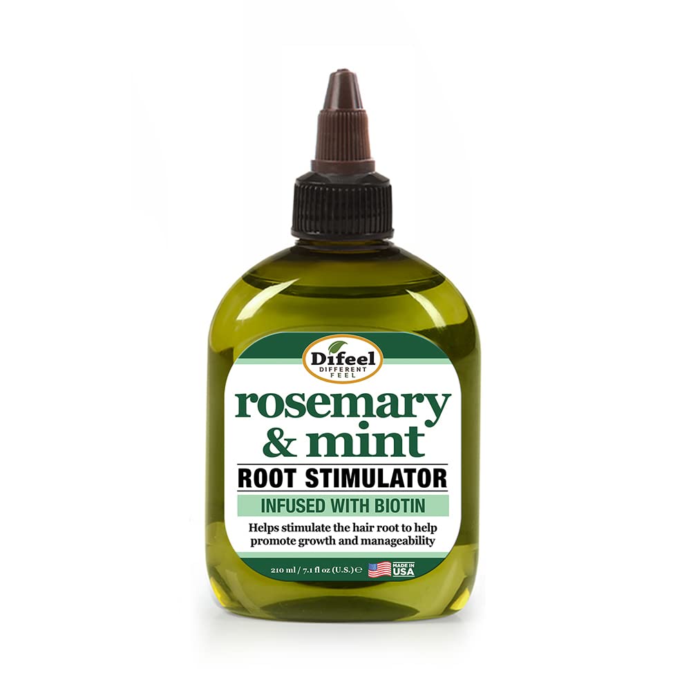 Difeel rosemary mint root stimulator pour demonstrates easy scalp application.