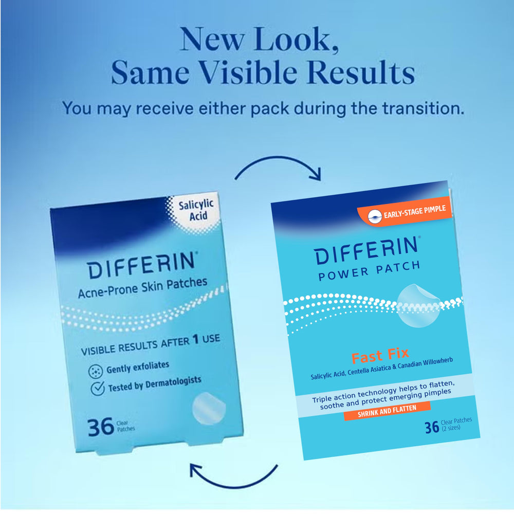 Differin Acne Patches box opened next to a patch for quick daytime use