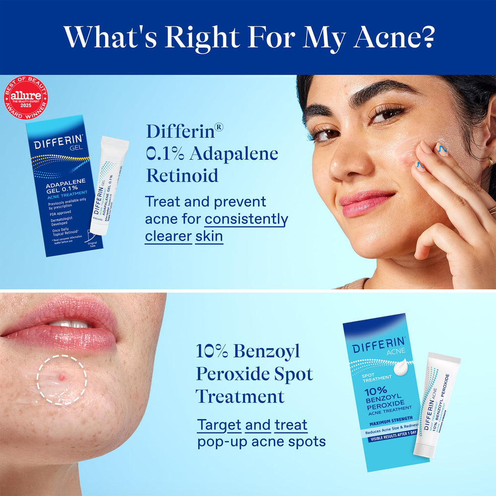 Differin blemish size and redness improvement visual references indicate progress.