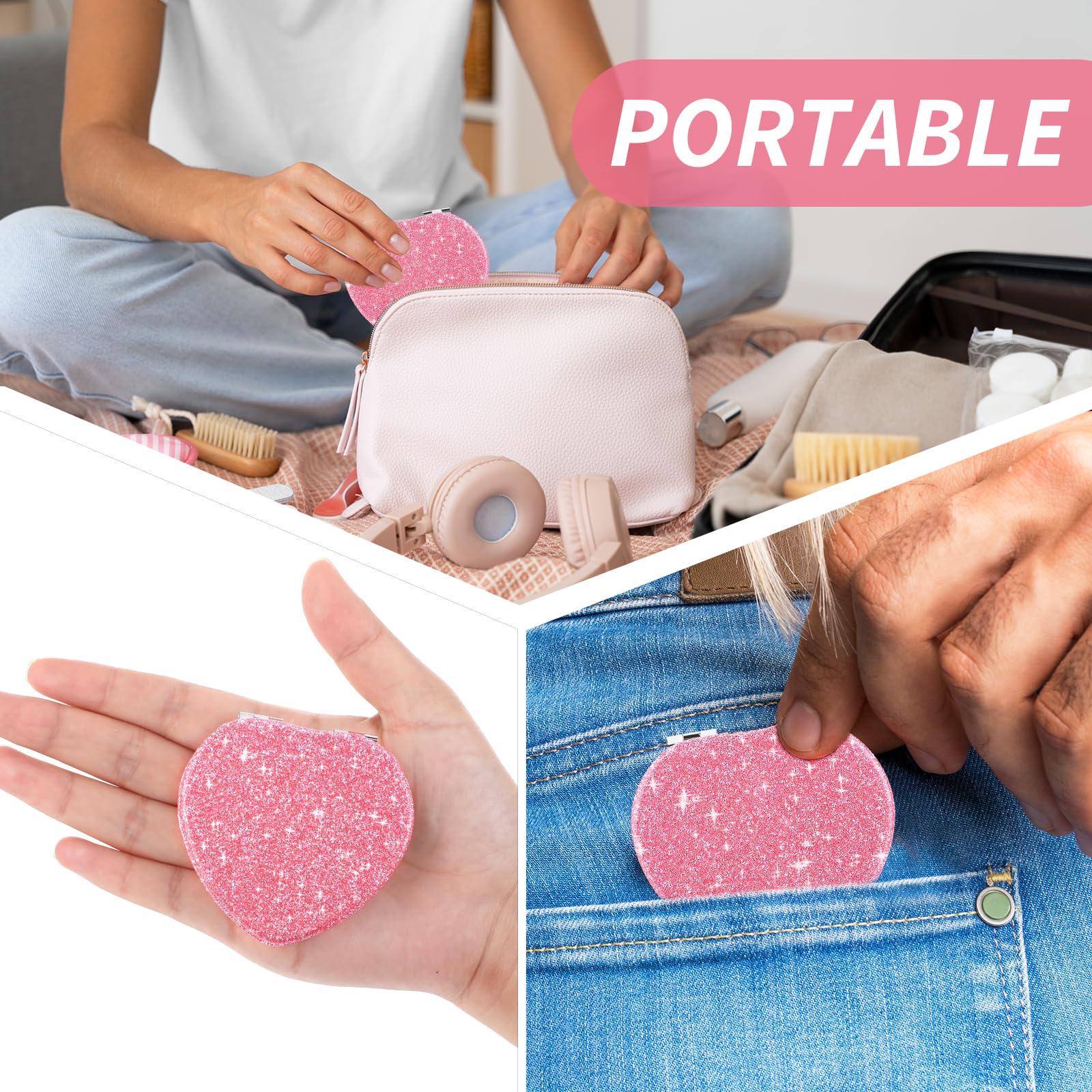 Dimeho Espejo rosa con brillo, ideal regalo práctico.
