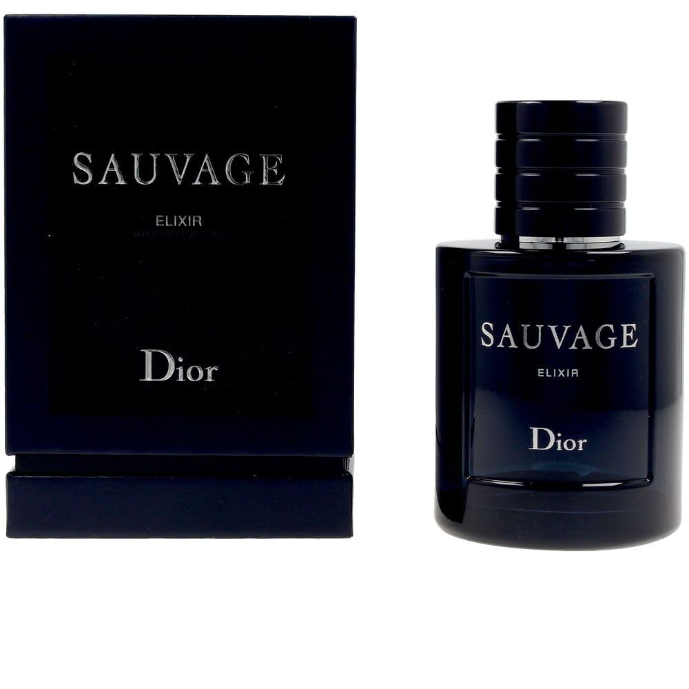 Dior Sauvage Elixir, botella vertida, aroma duradero y confianza diaria.