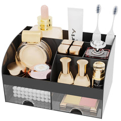 DIRZHX organizador con seis compartimentos para cosméticos y herramientas.