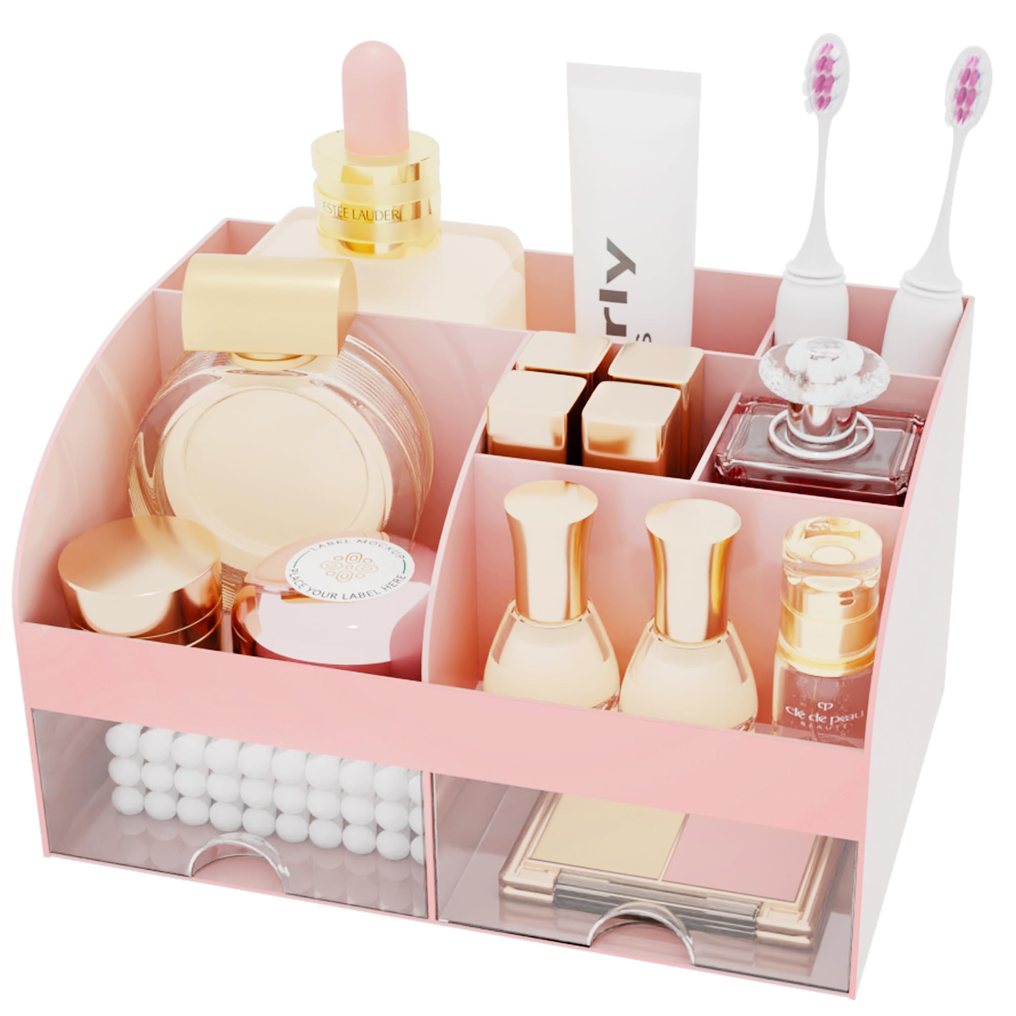 DIRZHX organizador cosméticos vanidad rosa para acceso rápido a productos.