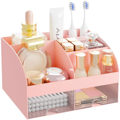 DIRZHX organizador de maquillaje con dos cajones rosa para mantener productos ordenados.
