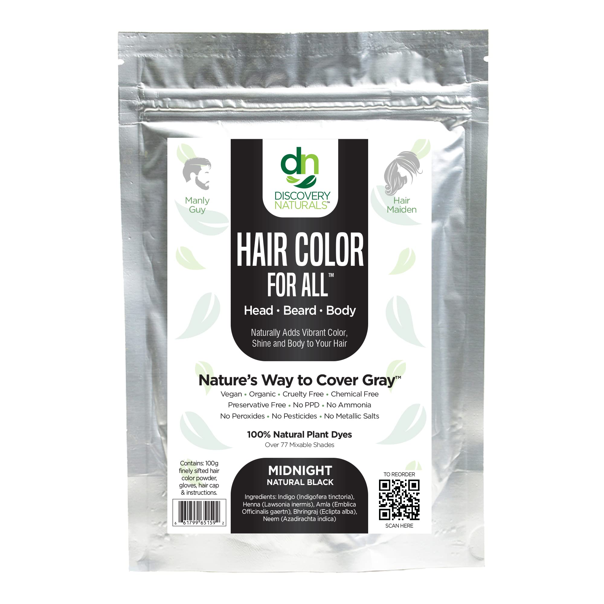 Discovery Naturals Henna Negra para Pelo Kit: cobertura duradera de canas en casa.