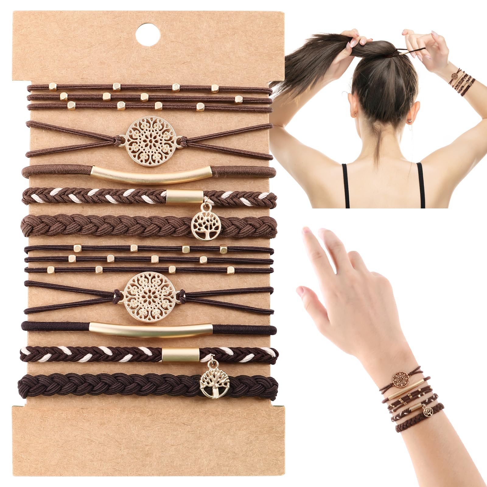 DIYDEC elásticos para cabello boho, conjunto de 5 estilos para peinados variados sin daño