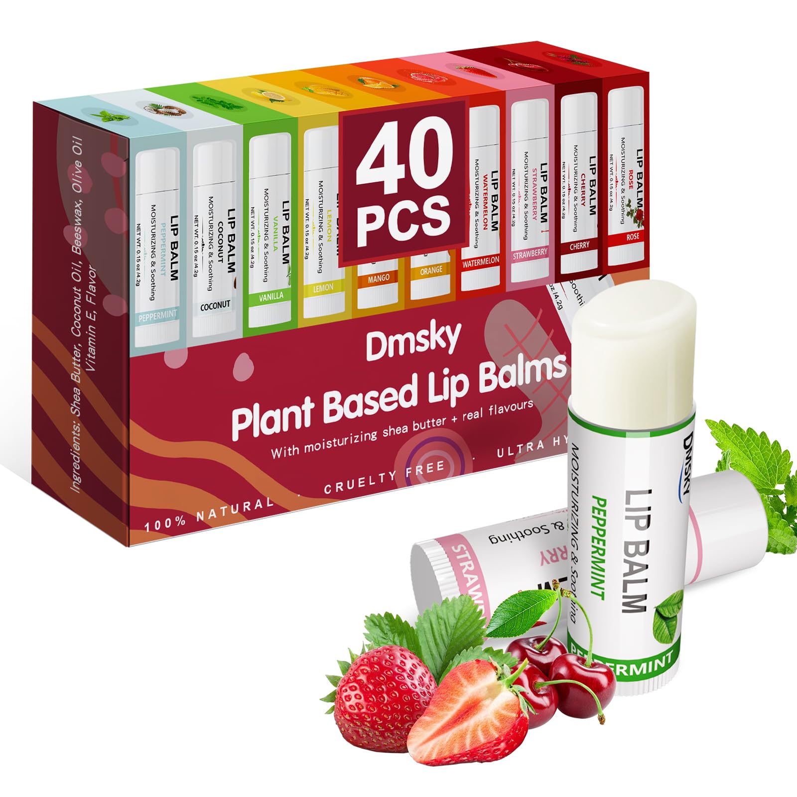 Dmsky 40-pack lip balm variety for daily hydration.