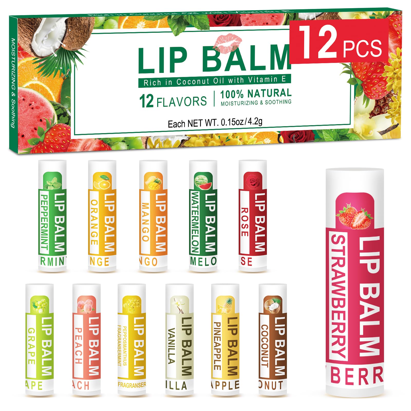 Bálsamo labial Dmsky, presentación de 12 sabores, ideal para regalar