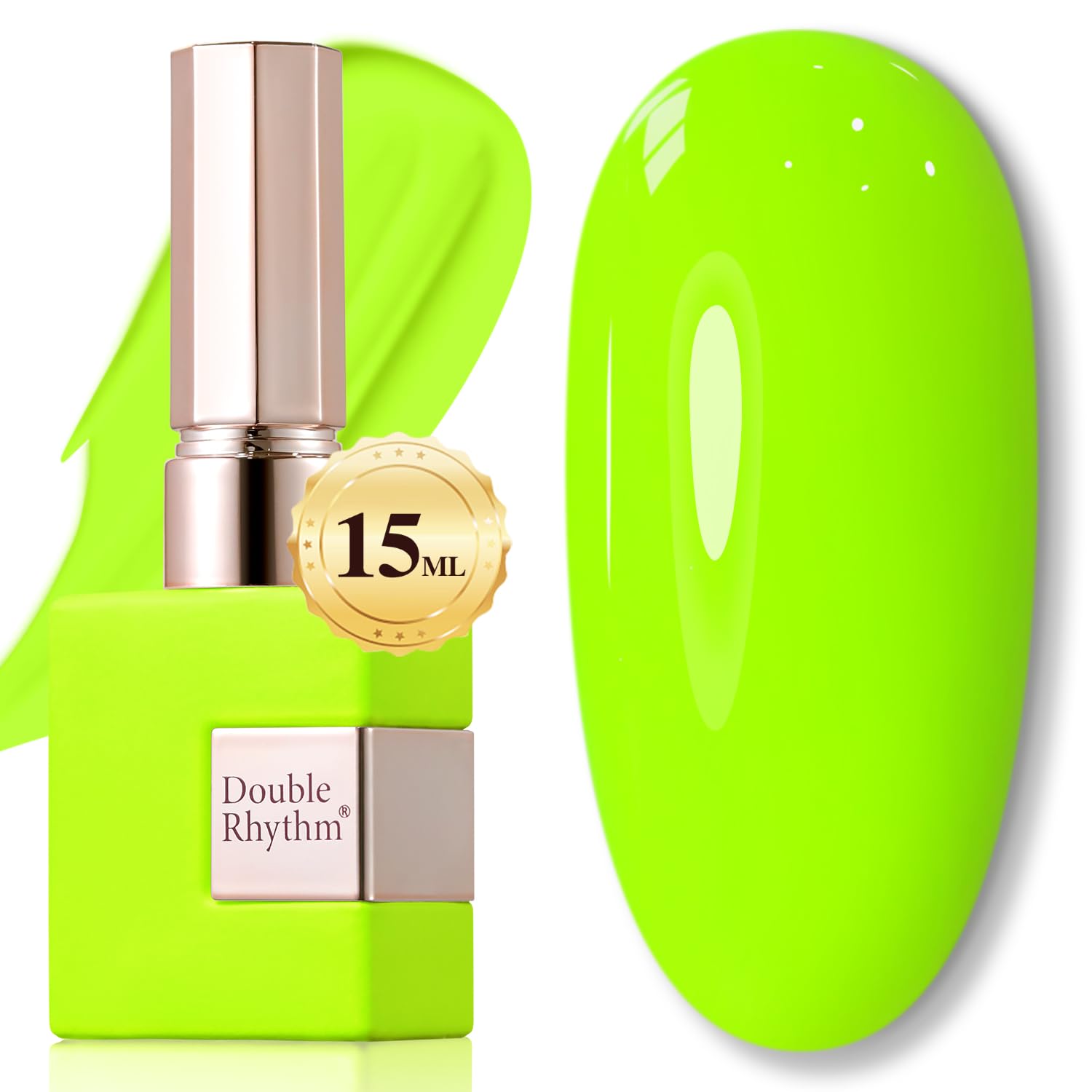 Gel Lima Verde de Doble Ritmo en frasco de 15 ml para manicura duradera.