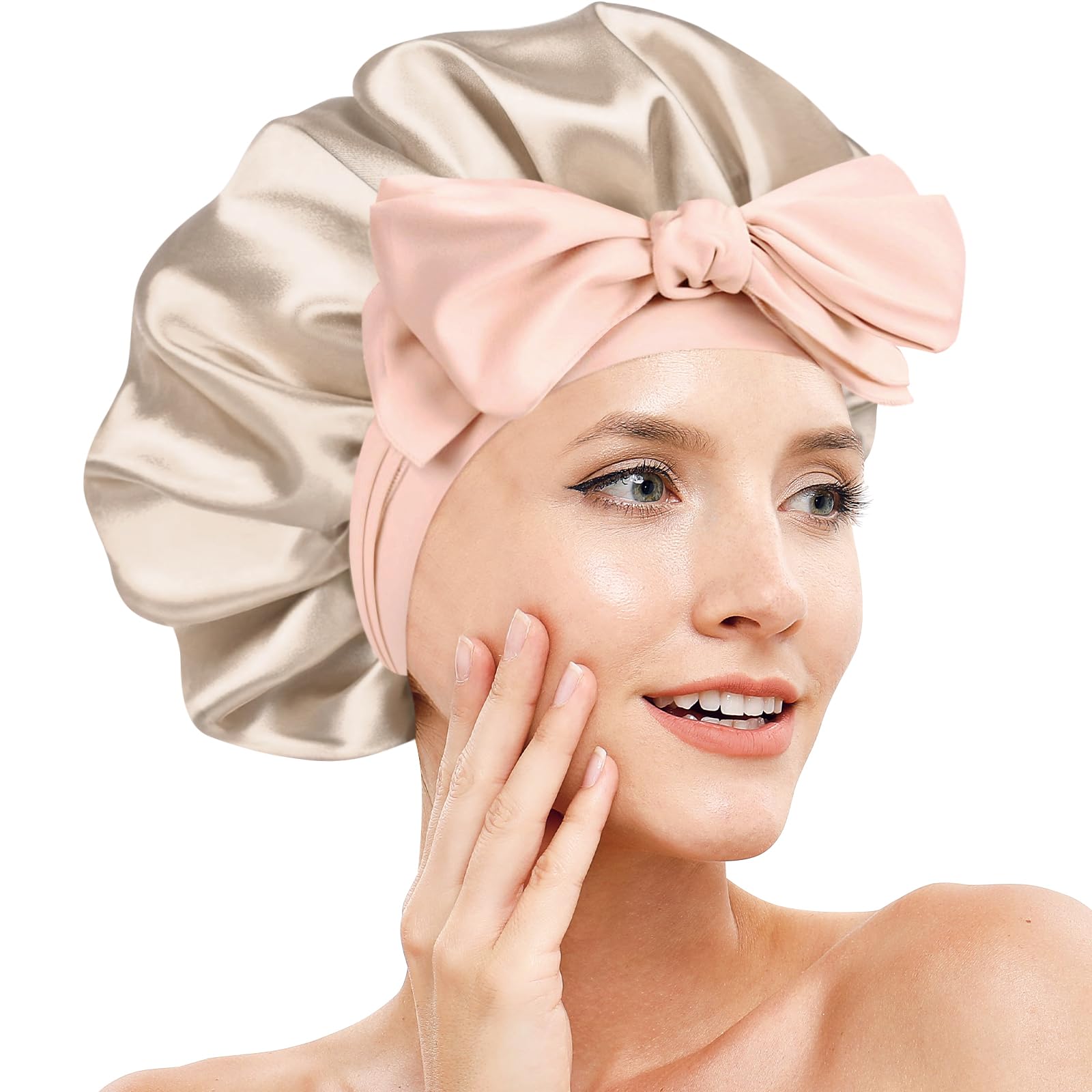 Doitory bonete de seda doble capa protege el cabello durante la noche