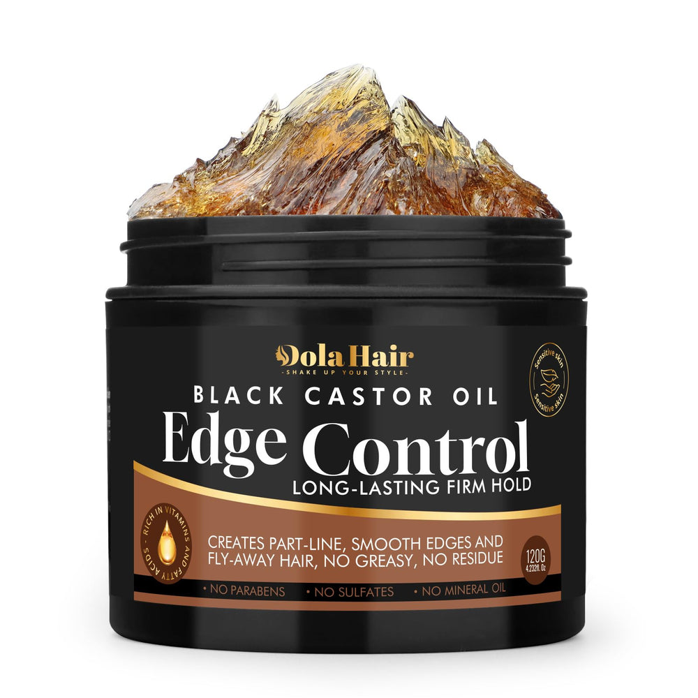 Dolahair Edge Control jar front view showing smooth, non-greasy finish.