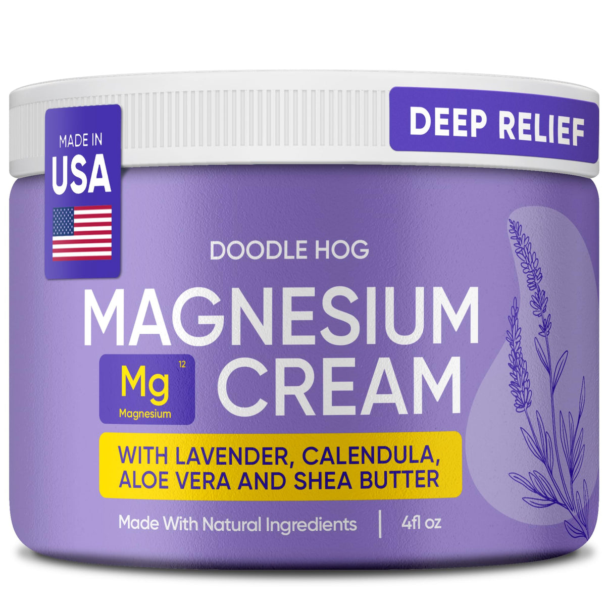 DOODLE HOG crema magnesio lavanda en envase, ideal para relajación nocturna