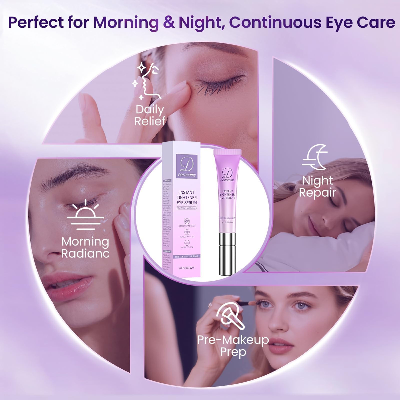 Doracome suero ojos, enfoque en despertar la mirada con cafeína y retinol.