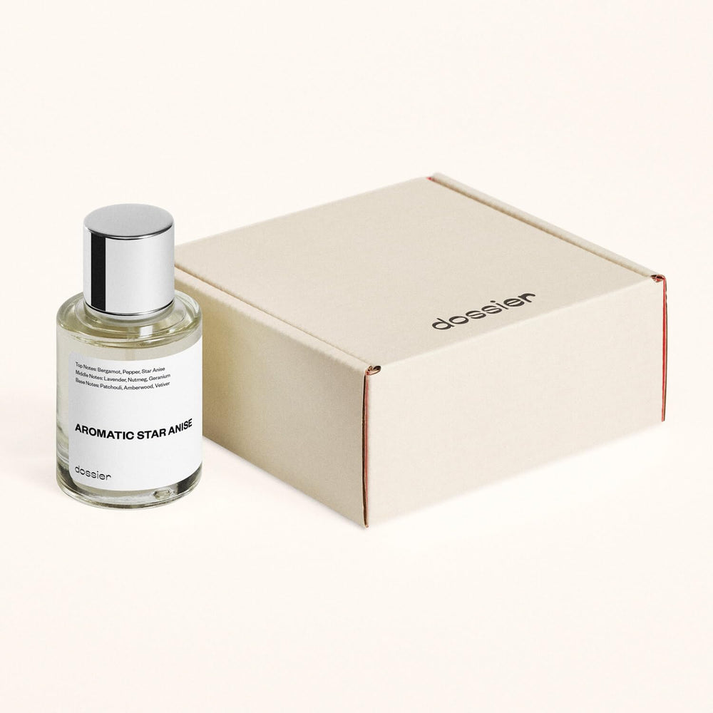Dossier Aromatic Star Anise vial under soft lighting.