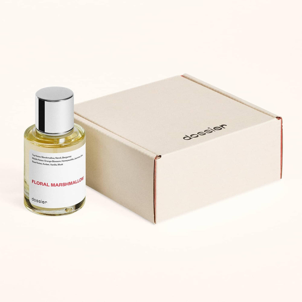Dossier Floral Marshmallow styled bottle on display for feminine, sophisticated wear