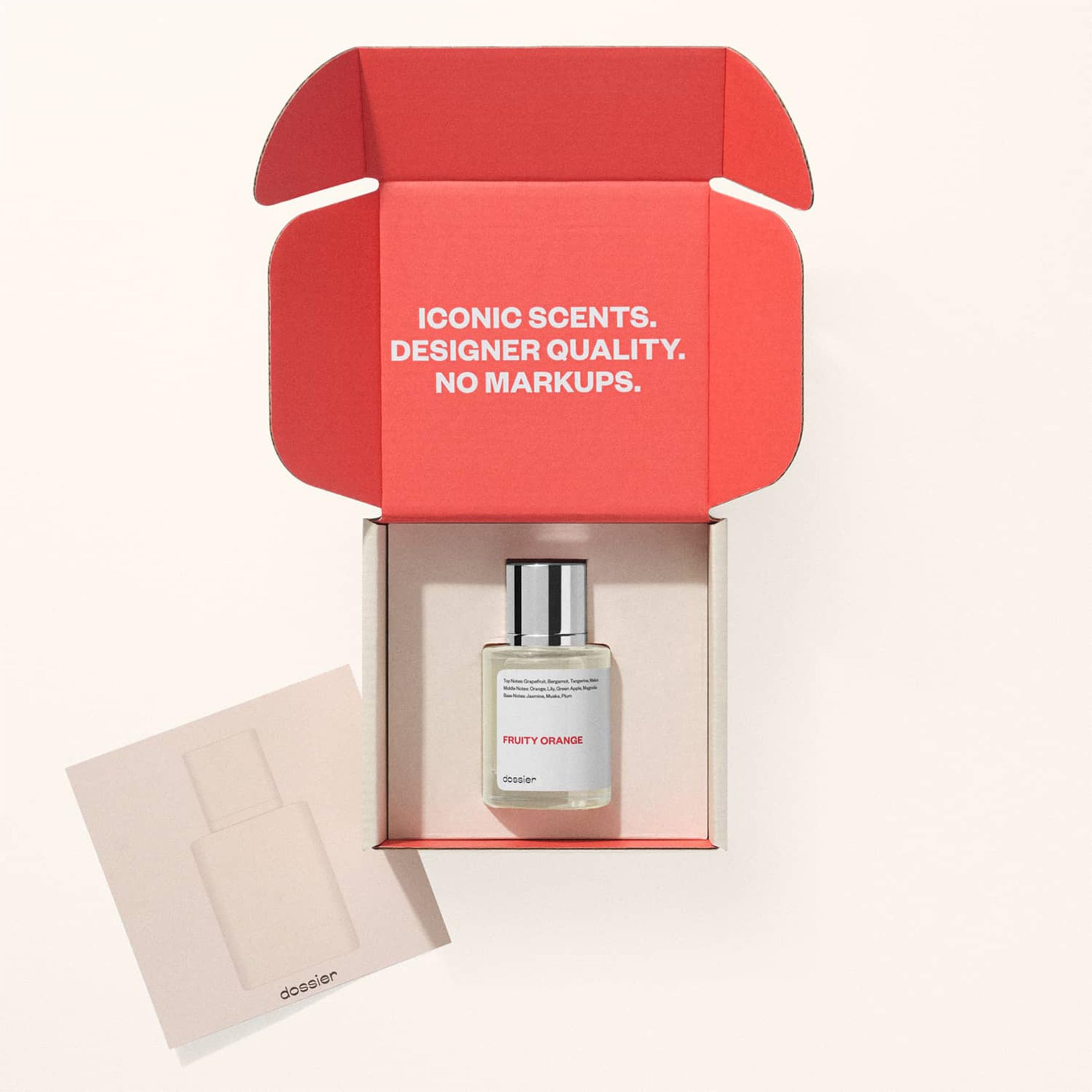 Empaque Fruity Orange en caja, apariencia premium.