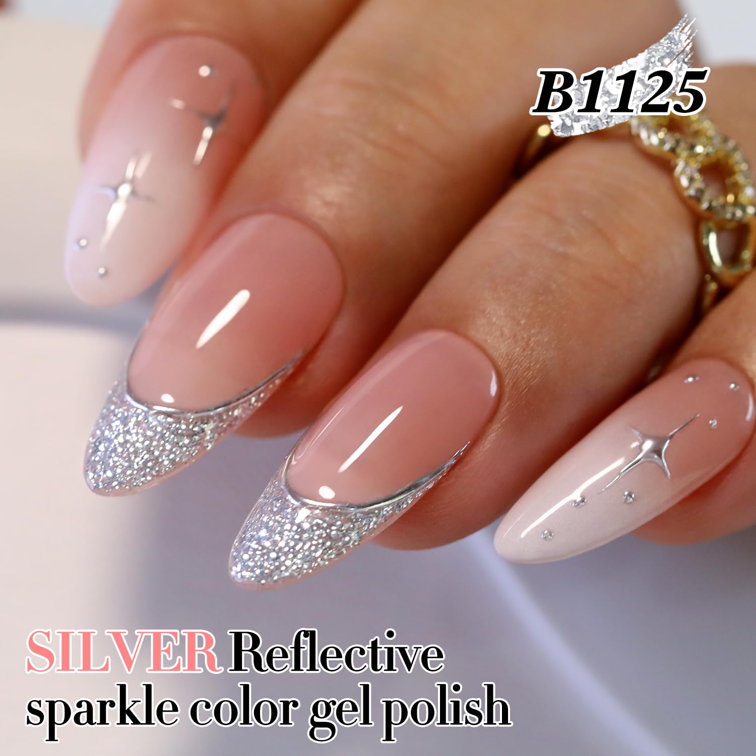 Double Rhythm esmalte gel plateado brillante para uñas, ideal para fiestas
