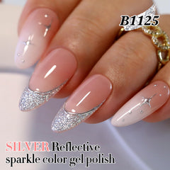 Double Rhythm esmalte gel plateado brillante para uñas, ideal para fiestas