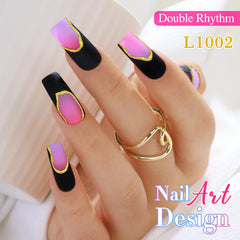 Double Rhythm brillo dorado gel uñas, acabado radiante para ocasiones especiales.