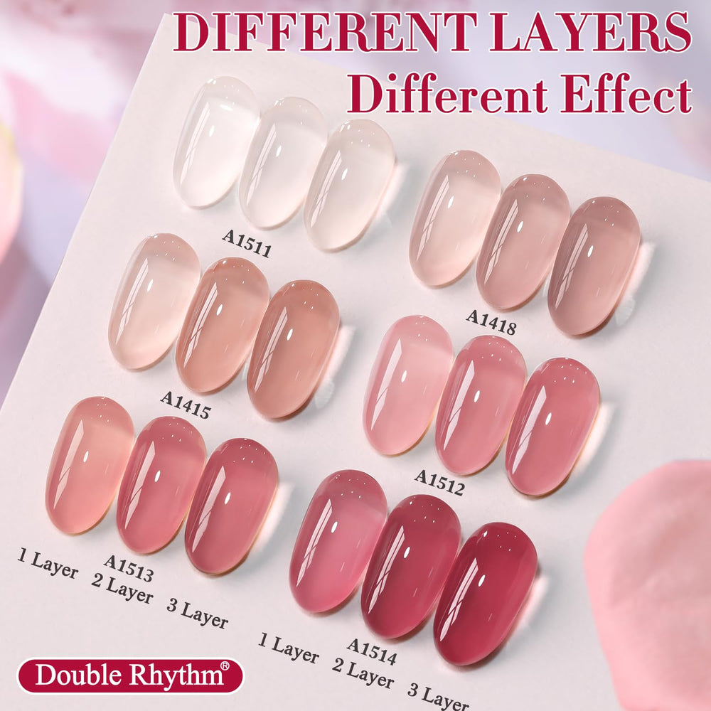 Double Rhythm esmalte gel brillo escarcha rosa, 15 ml, acabado luminoso.