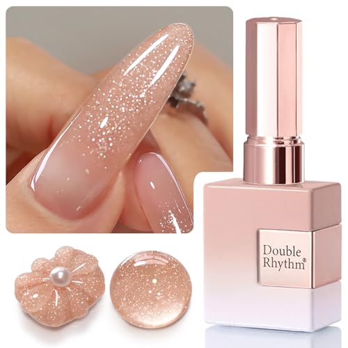 Efecto reflejo en el esmalte gel glitter Double Rhythm para uñas.