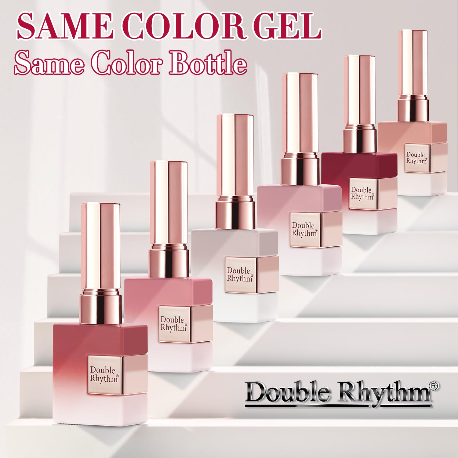 Double Rhythm esmalte gel burdeos rojo de 15 ml, color profundo.