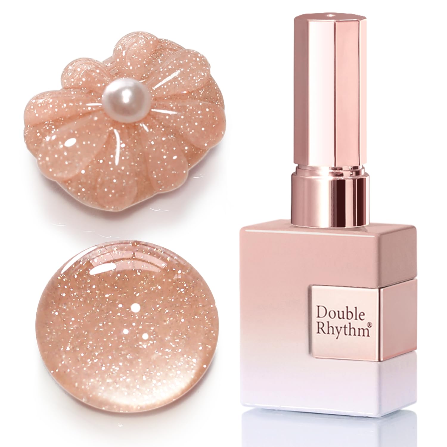 Double Rhythm esmalte gel glitter rosa suave; para uñas con brillo duradero.