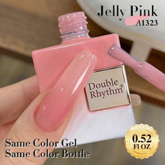Double Rhythm gel brillo con resplandor para uñas con acabado llamativo.