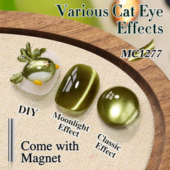 Aplicación con imán para lograr ojo de gato en tono verde salvia.