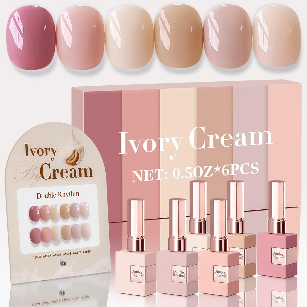 Double Rhythm juego gel esmalte 6 piezas 15ml, acabado brillante y cobertura uniforme.