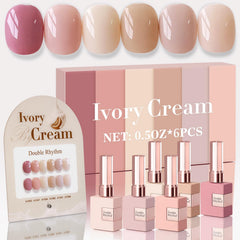 Double Rhythm juego gel esmalte 6 piezas 15ml, acabado brillante y cobertura uniforme.