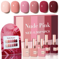 Este kit de gel de Double Rhythm ofrece 6 piezas de 15ml para uñas uniformes.