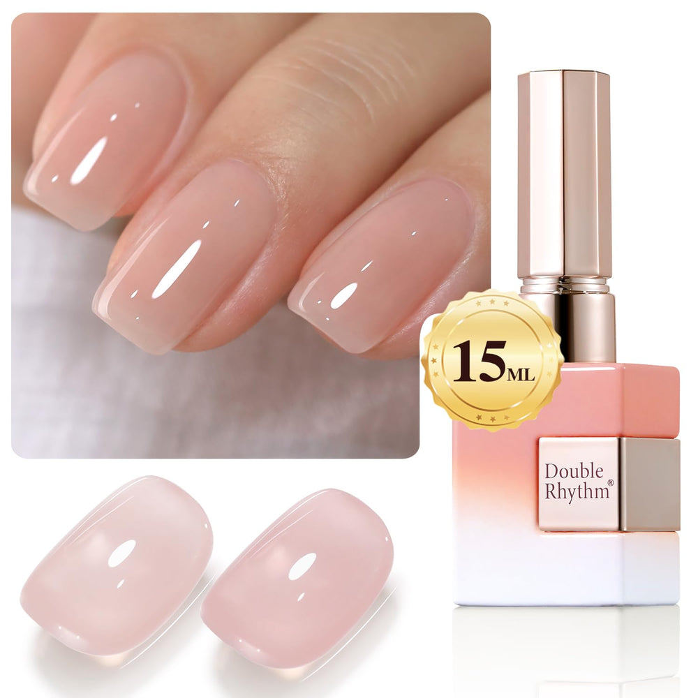 Double Rhythm laca gel jelly rosa lechoso 15ml, frasco frente, acabado translúcido y brillante.