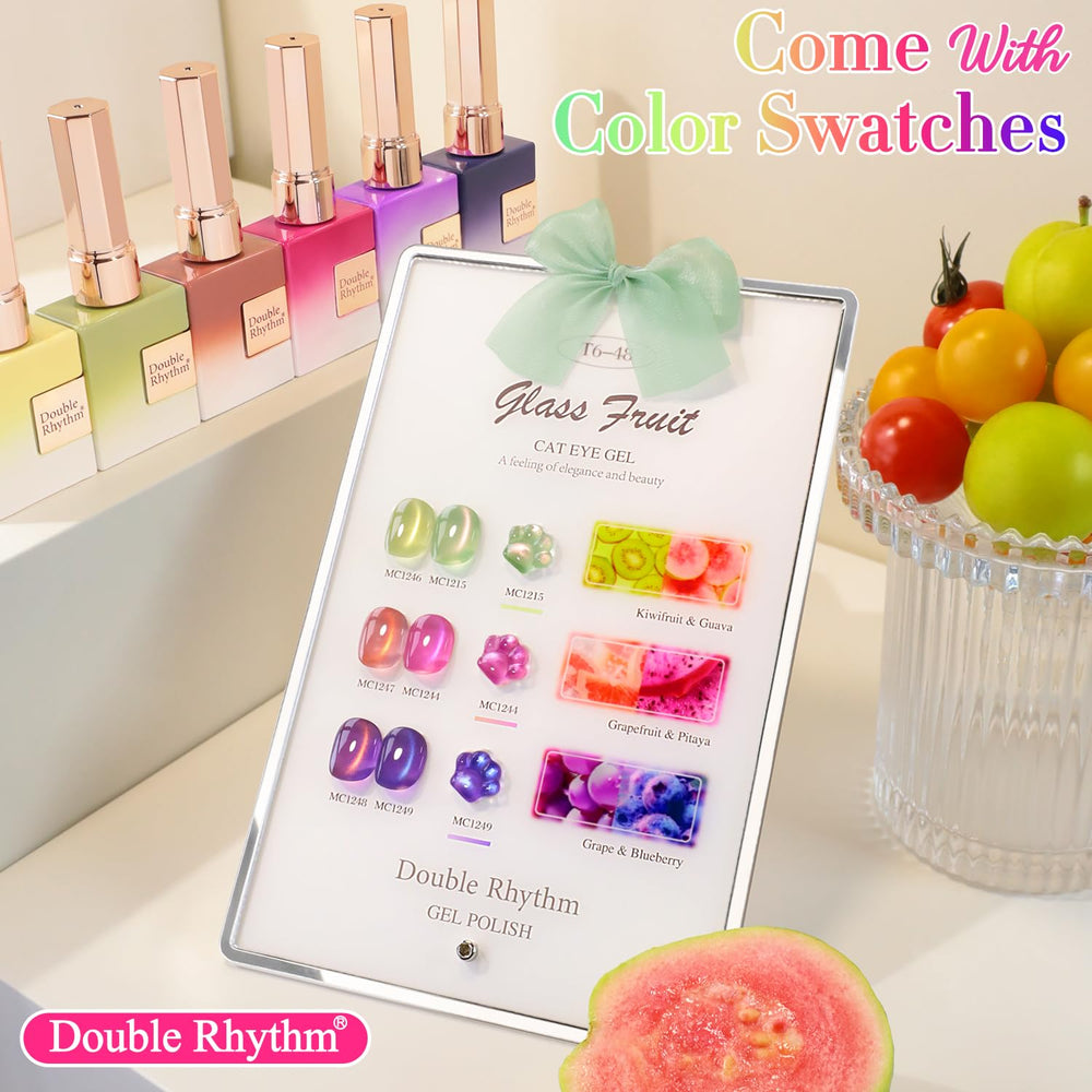 Double Rhythm esmalte gel cat eye verde, efecto parpadeante para uñas elegantes.