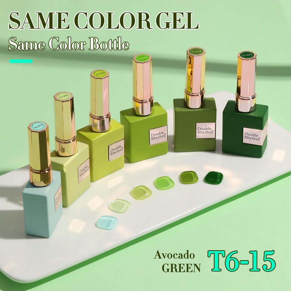 Tonos verde oliva y teal de Double Rhythm listos para manicure creativa en casa.