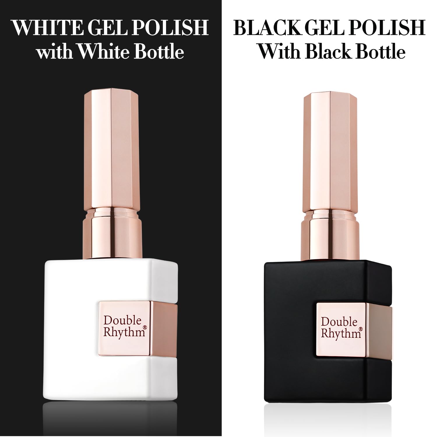 Double Rhythm gel negro de 15ml, botella cuadrada para contraste elegante en uñas.