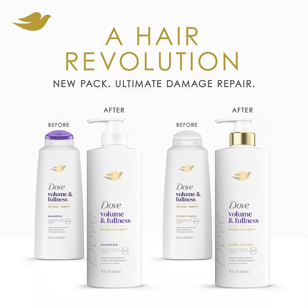 Dove Biotin and protein shampoo ingredients illustrated on label.