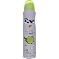 Dove Dry Spray Cool Essentials bottle back shows 48-hour protection claim.