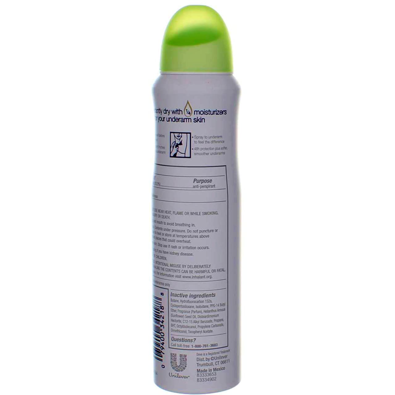Dove Dry Spray Cool Essentials nozzle dispensing in a smooth spray.
