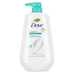 Dove gel de ducha para piel sensible, botella frontal, limpieza suave