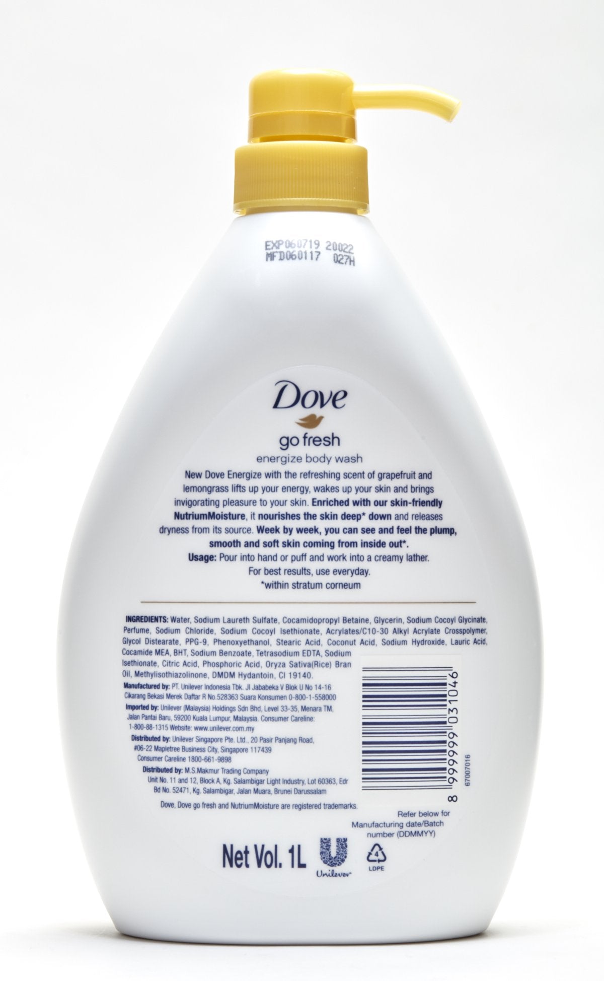 Dove Go Fresh Energize, espuma cremosa para piel suave y renovada.
