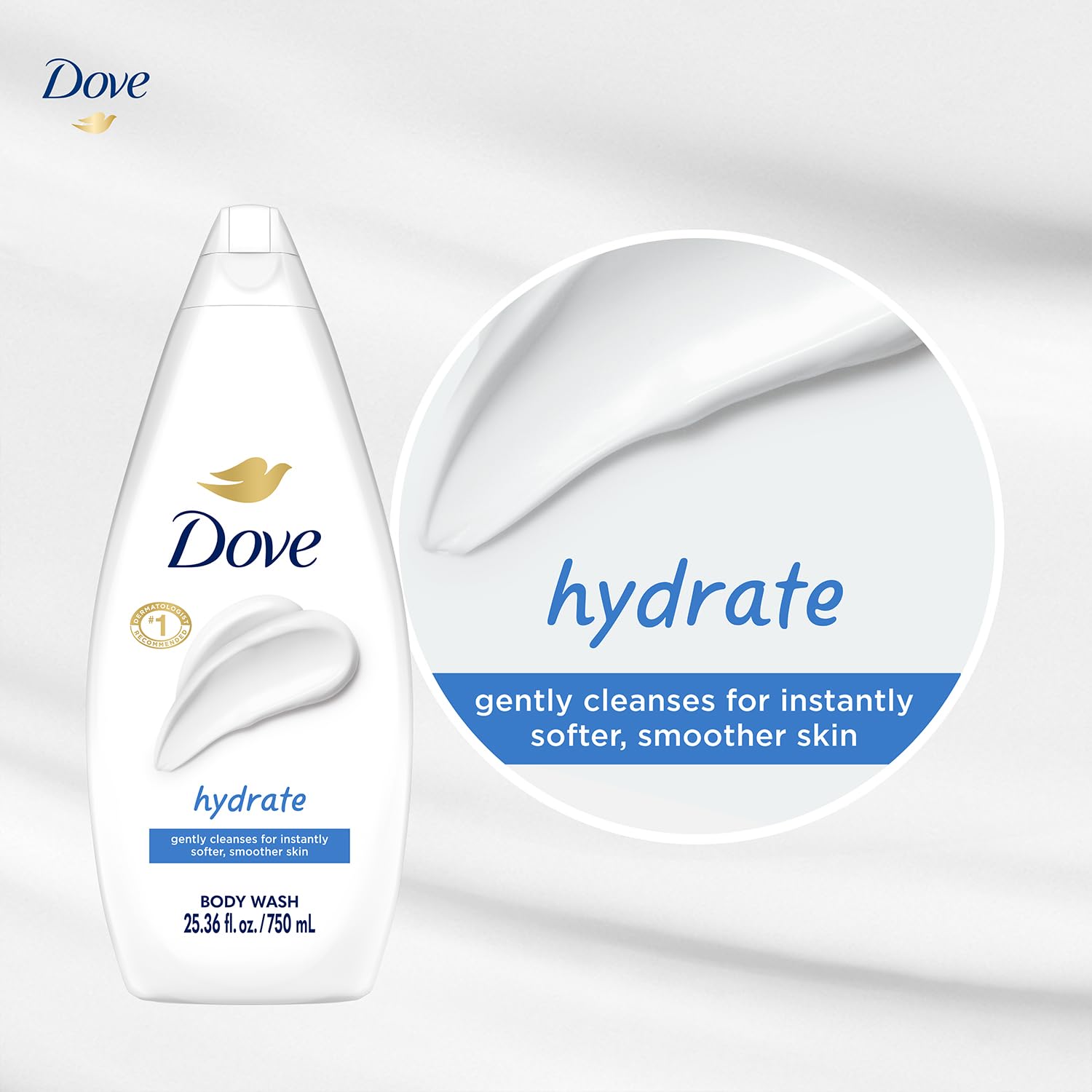 Envase de Dove Hidratante Ducha Corporal con diseño práctico y ergonómico