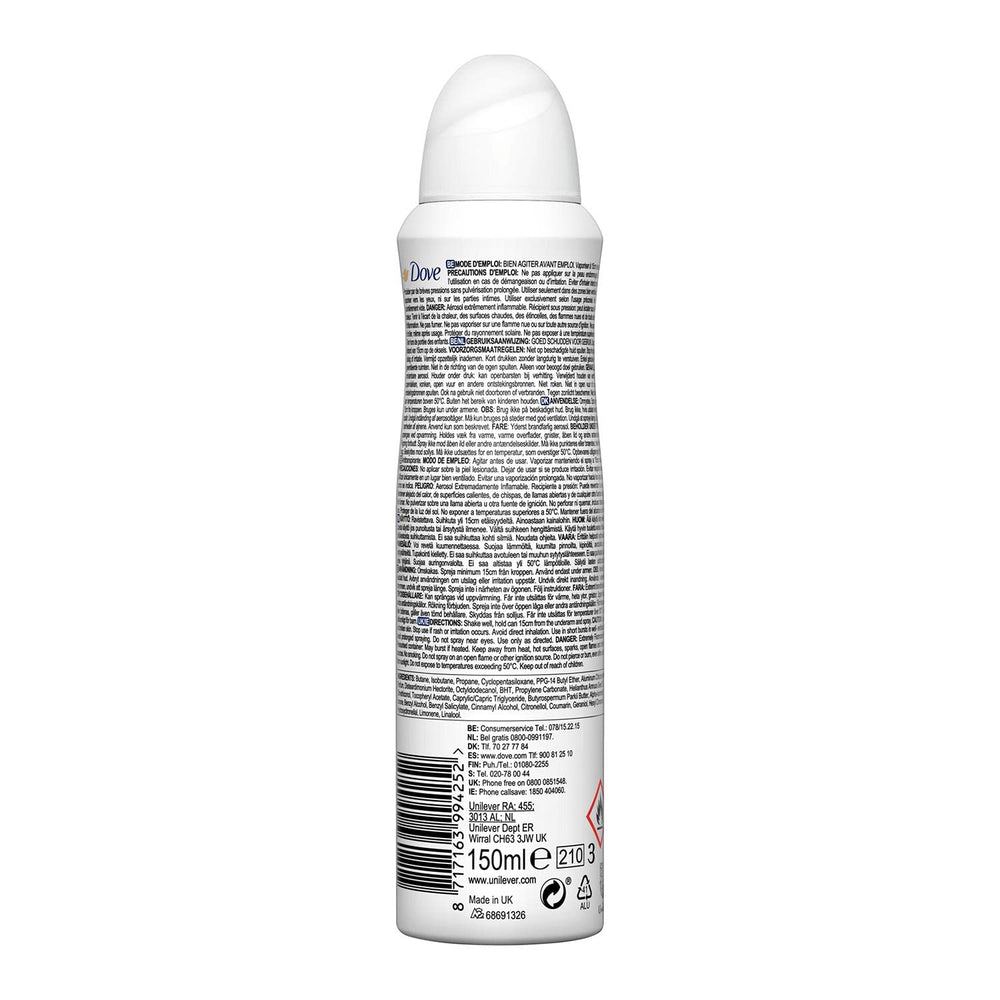 Dove Invisible Dry, spray en acción, uso diario sin alcohol.