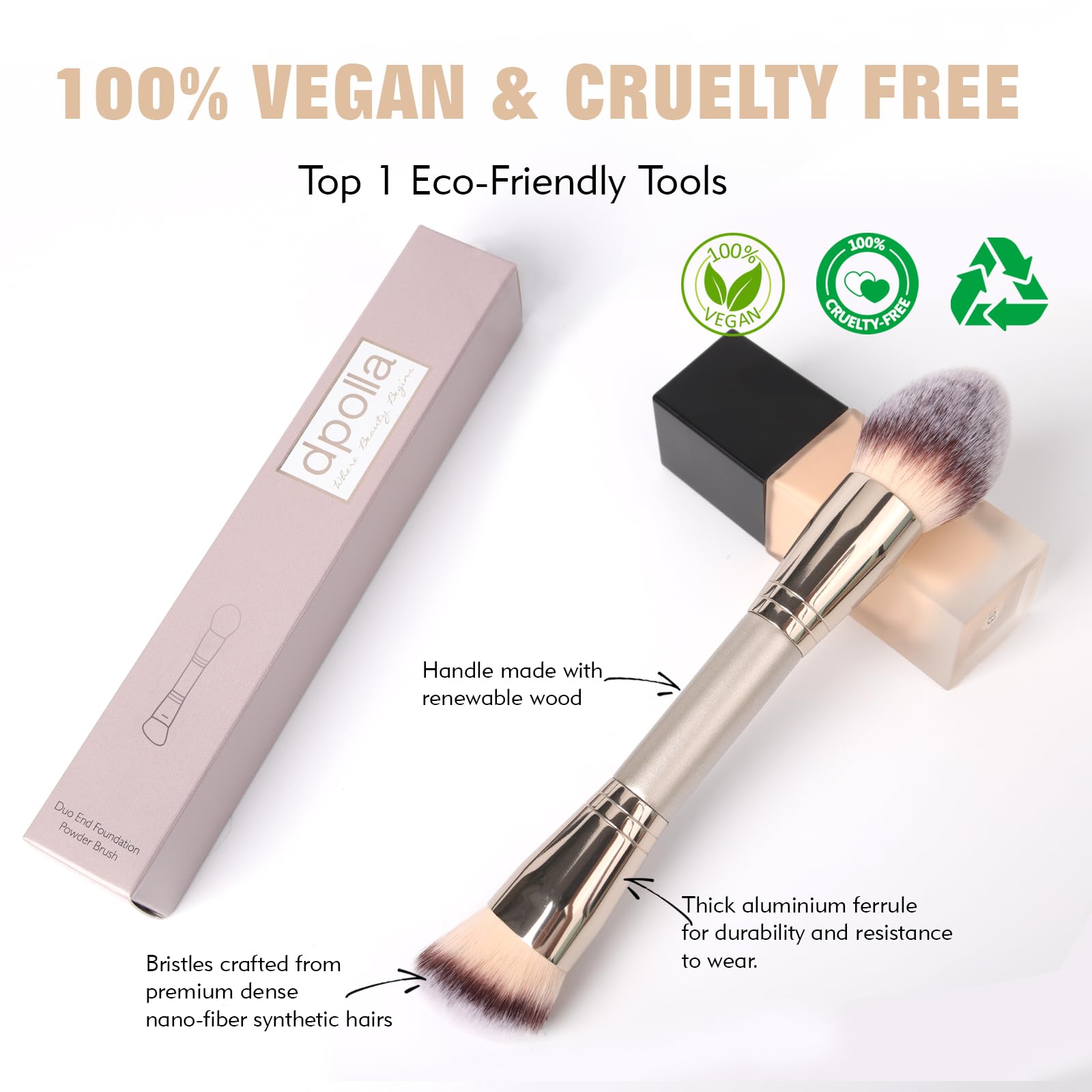 Pincel dpolla vegano y cruelty-free para maquillaje ético.