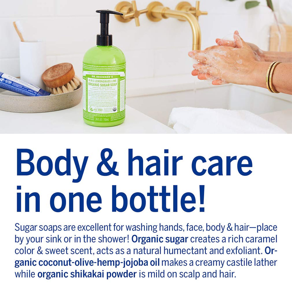 Dr. Bronner's aceites orgánicos coco, oliva y cáñamo para espuma cremosa.