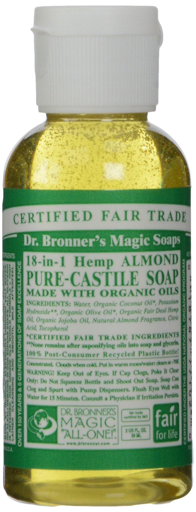 Dr. Bronner's Jabón líquido de almendra en botella, hidrata la piel