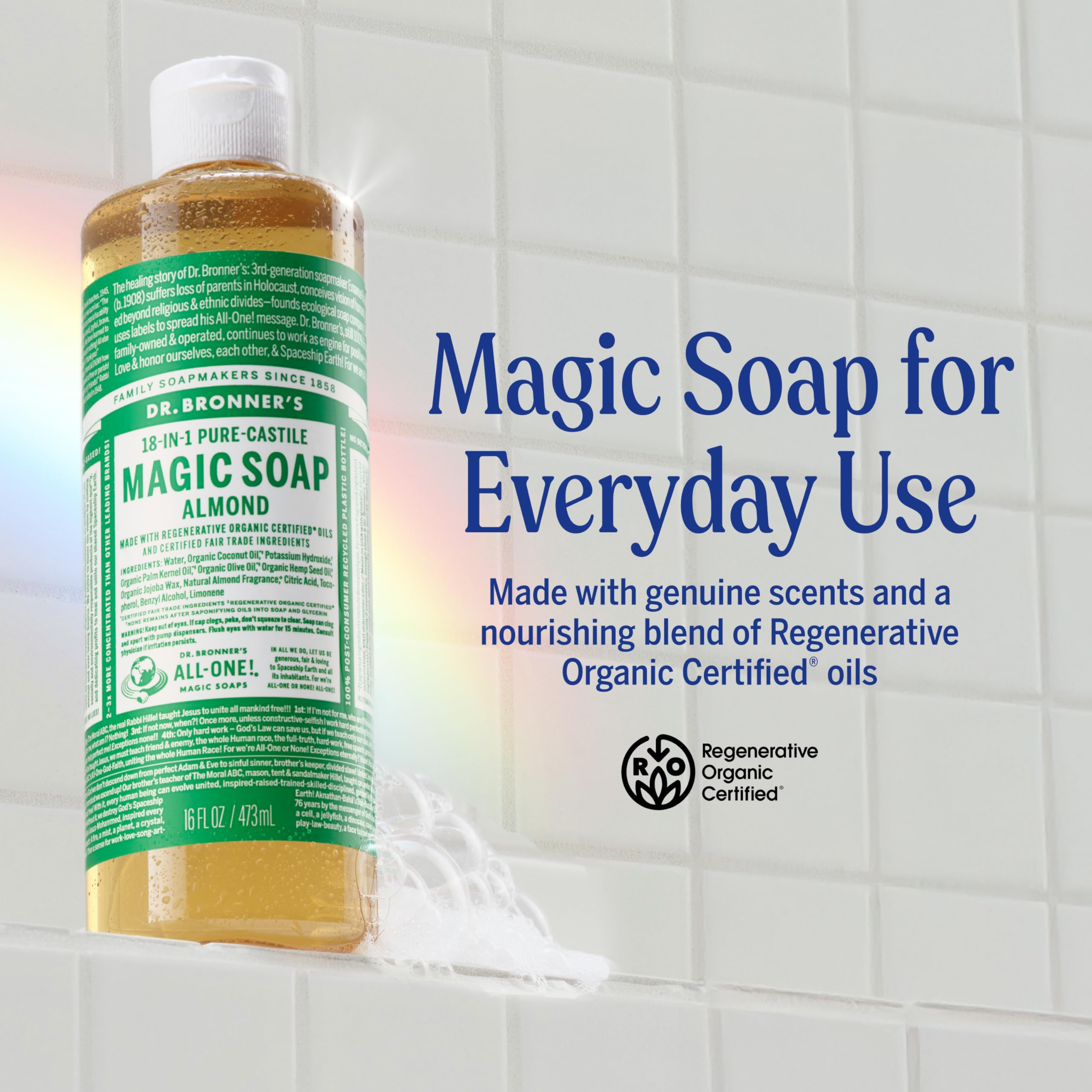 Close-up of thick lather from Dr. Bronner's Almond Castile Soap.