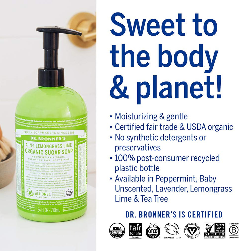 Dr. Bronner's aroma natural con aceites esenciales para ducha diaria.