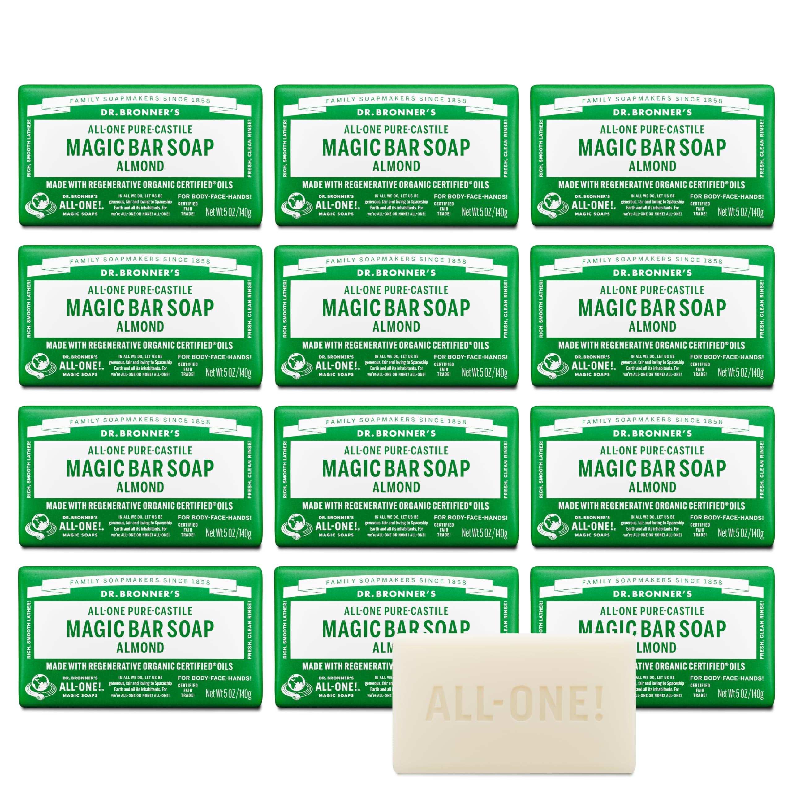 Dr. Bronner's Barra Castile Almendra con espuma rica para piel suave