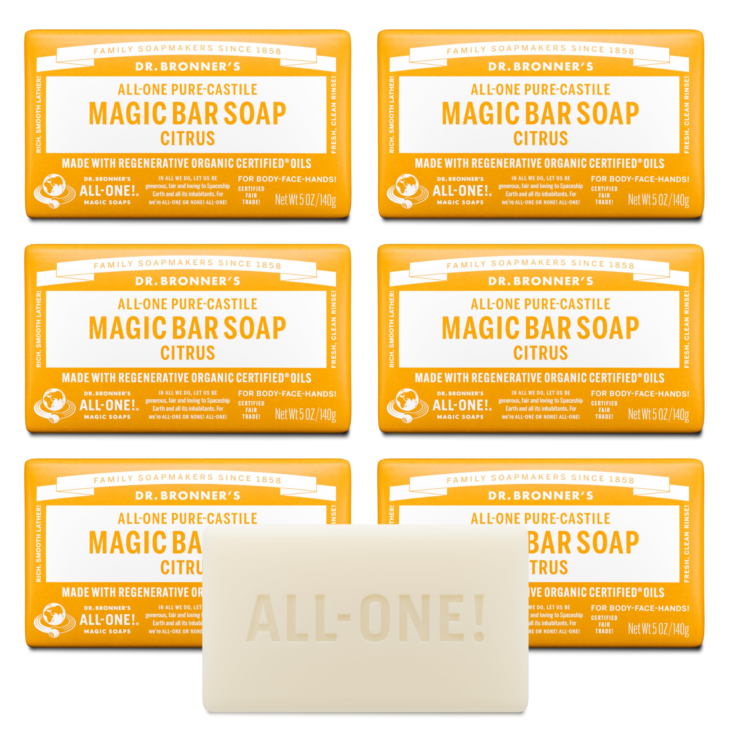 Dr. Bronner's barra cítrica con empaque de papel, opción ecológica para uso diario